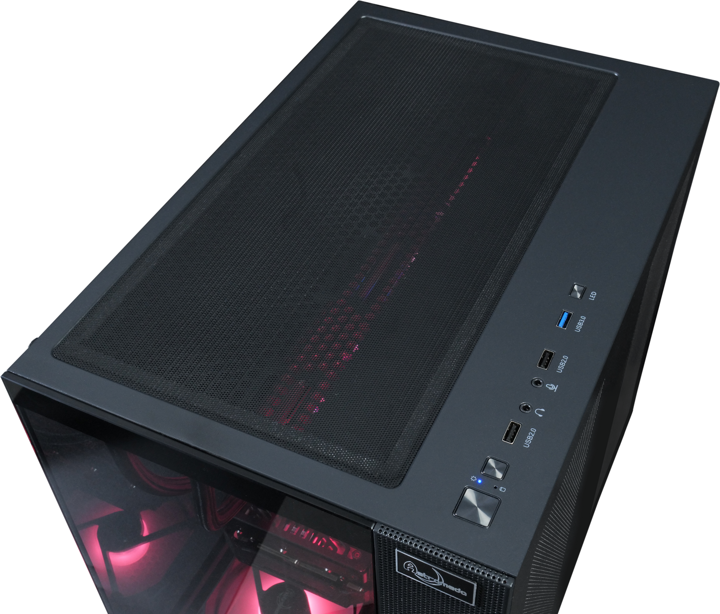 【Astromeda GAMER ブラック(Black)】Ryzen 5 9600X/RTX 5070 12GB 黒 ゲーミングPC 上面ビュー スタイリッシュ詳細