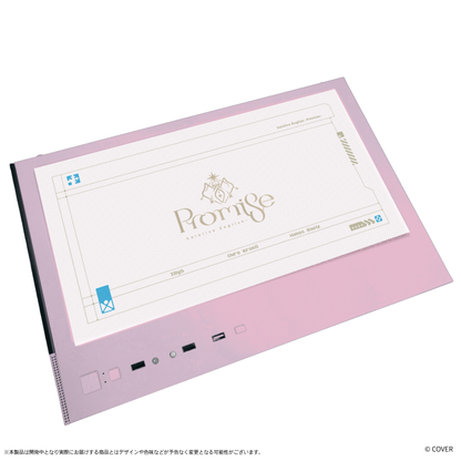 『hololive English』×Astromeda コラボゲーミングPC着せ替えパネル【Promise】 ピンク筐体 トップメッシュパネル装着ビュー（Promiseロゴ）