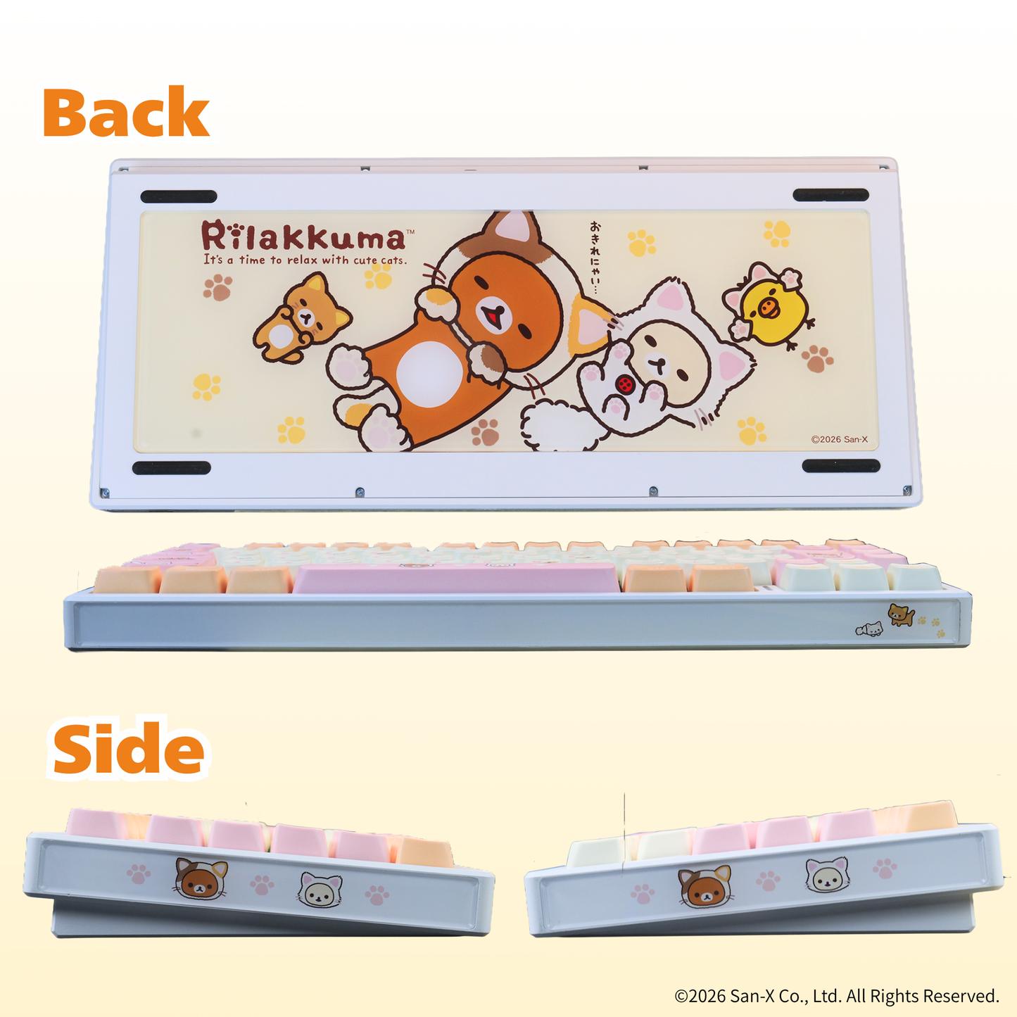 「リラックマ」×Astromeda ゲーミングキーボード 日本語配列 側面/背面デザイン Rilakkumaロゴ+胉足柄SIDEパネル