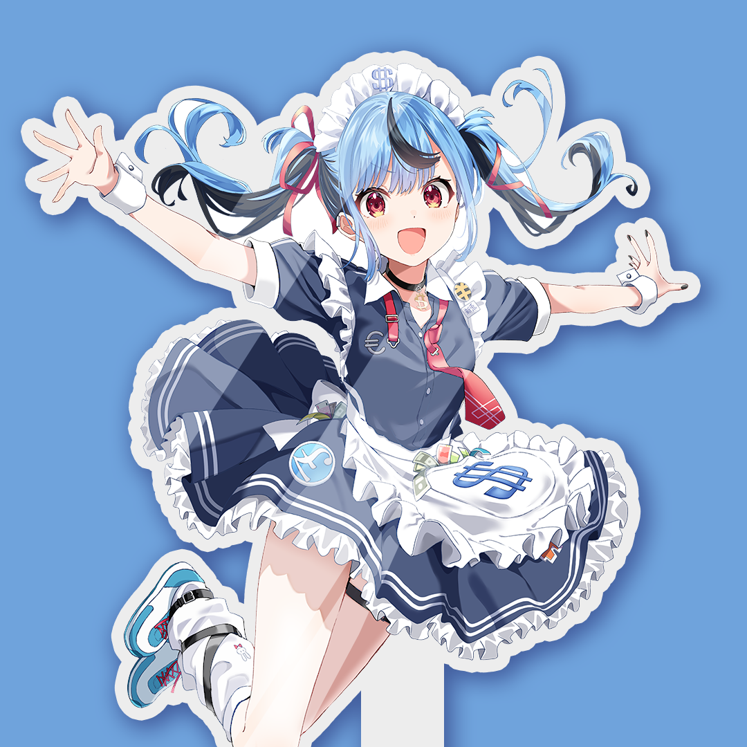 新兎わい オリジナルアクリルスタンド 描き下ろし 青髪ツインテール メイド服アンドロイド風キャラクター 全身切り抜きデザイン