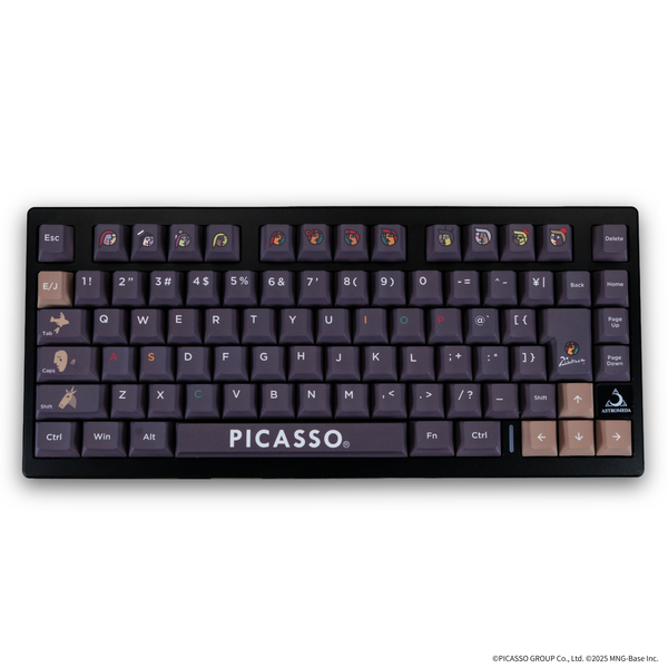 『PICASSO®』×Astromeda 8K対応ゲーミングキーボード メイン正面 ピカソ作品シンボルキーキャップ+PICASSOスペースキー