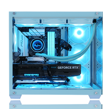 【Astromeda GAMER ライトブルー(Light Blue)】Ryzen7 5700X/RTX 5070 12GB 水色 ゲーミングPC 内部詳細ビュー 360mm CPUクーラーで強力冷却