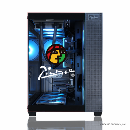 『PICASSO®』×Astromeda コラボPC AMD特選モデル 内部詳細 RGBライティング ガラスパネル越しPICASSO顔ロゴ 360mm CPUクーラー Ryzen 5 9600X搭載