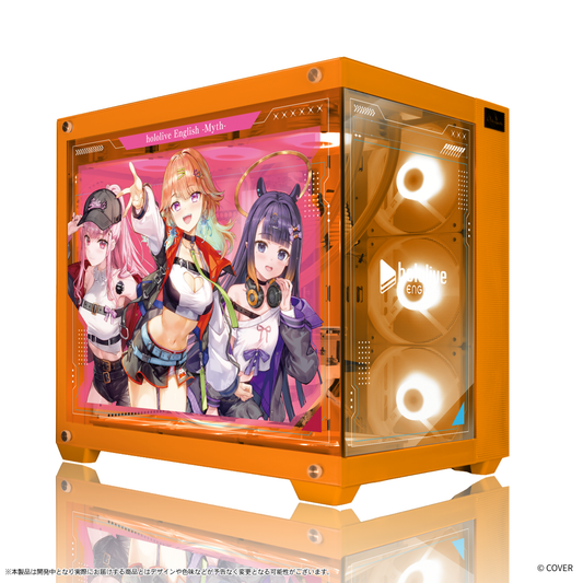 『hololive English』×Astromeda コラボゲーミングPC着せ替えパネル【Myth】 オレンジ筐体メインビジュアル