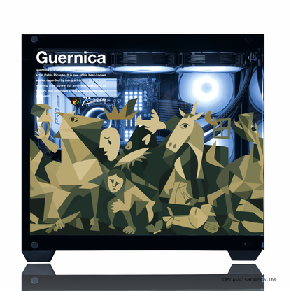 『PICASSO®』×Astromeda コラボPC AMDエントリーモデル Guernicaアート拡大 Pablo Picasso代表作ゲルニカ ガラスパネル全面デザイン Picassoサイン入り