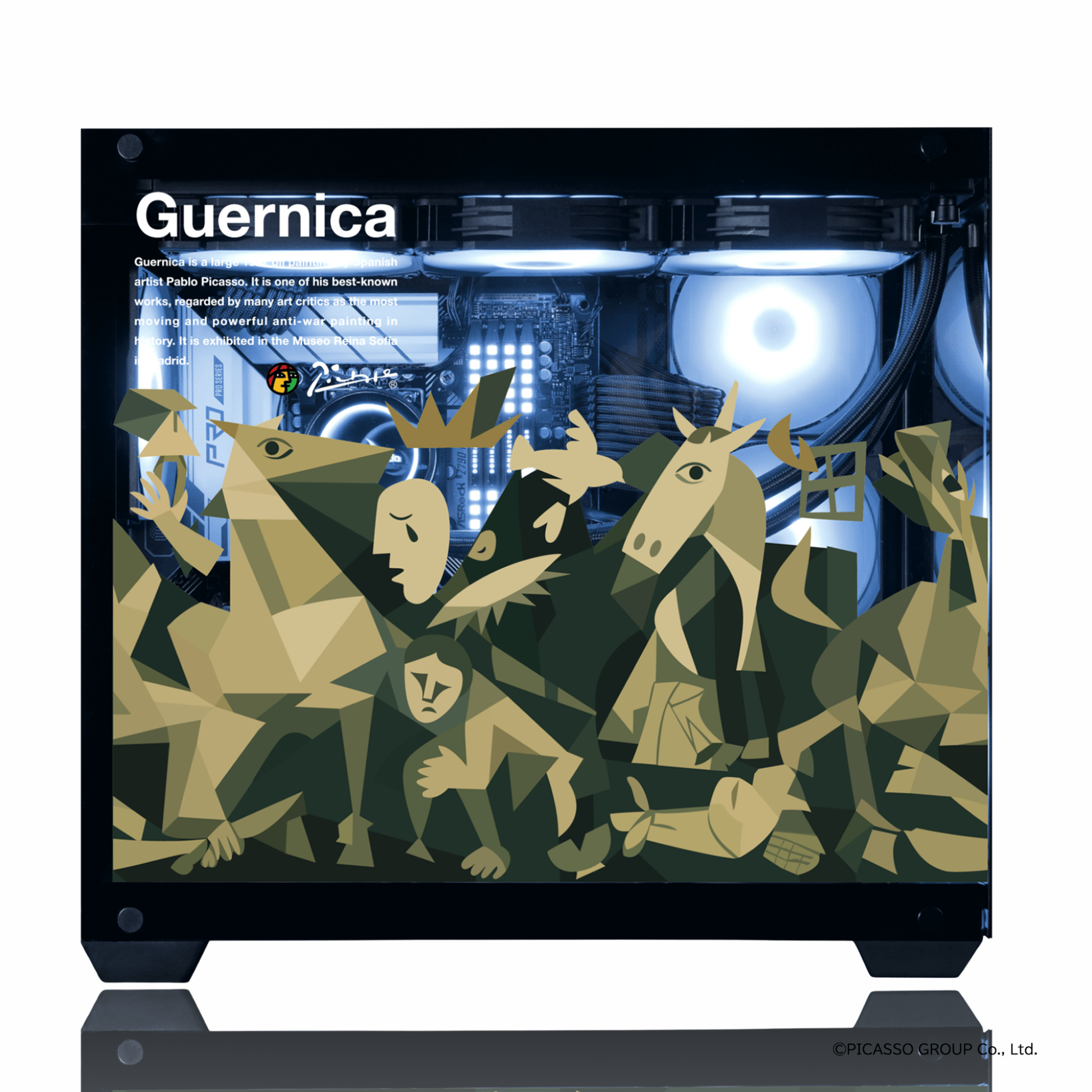 『PICASSO®』×Astromeda コラボPC AMD特選モデル Guernicaアート拡大 Pablo Picasso代表作ゲルニカ ガラスパネル全面デザイン Picassoサイン入り