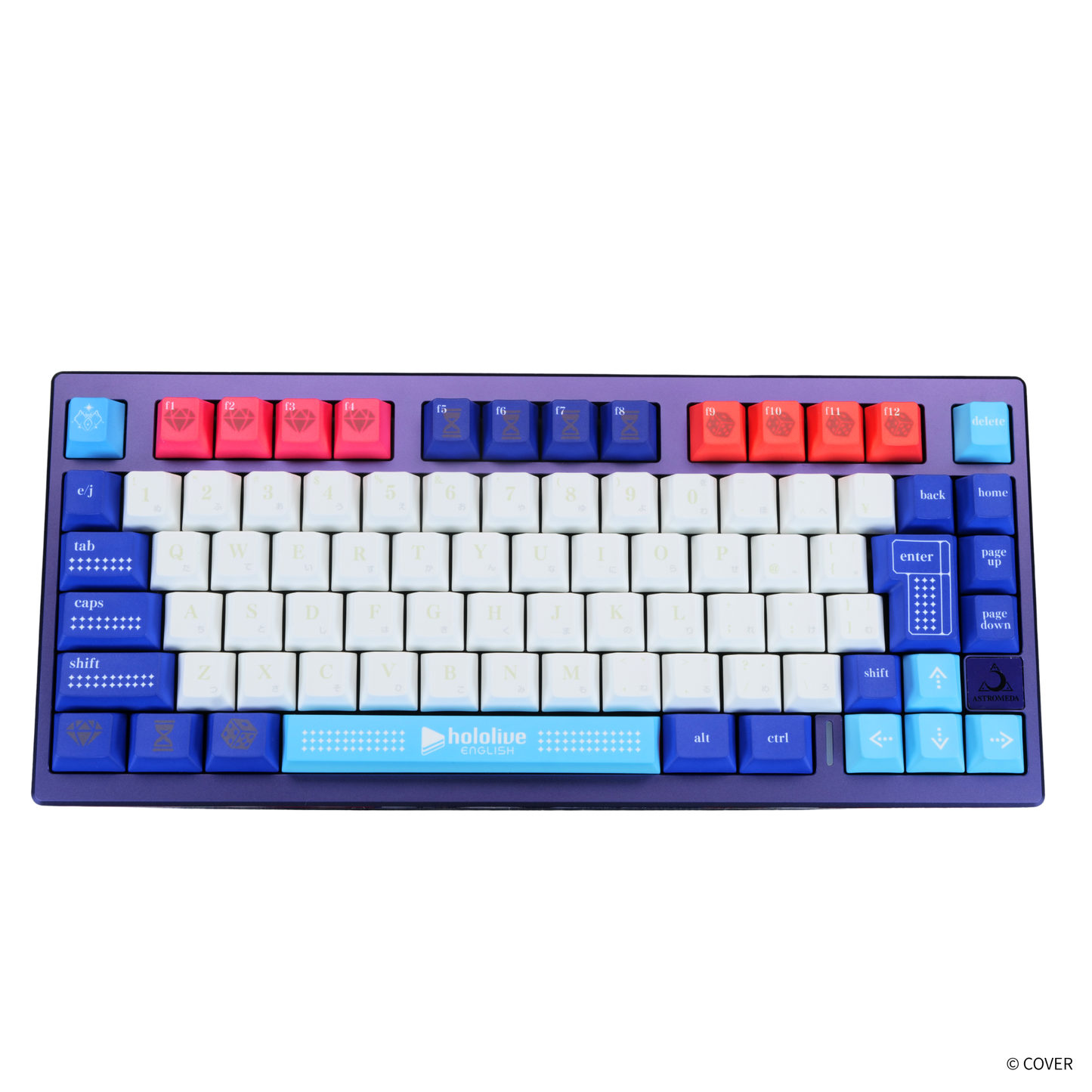 『hololive English』×Astromeda 8K対応ゲーミングキーボード【Promise】 パープル筐体 メインビジュアル