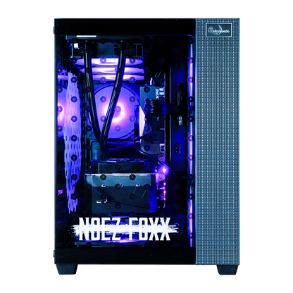 NOEZ FOXX コラボPC ミドルモデル ブラック筐体 内部詳細 360mm水冷ラジエーター NOEZ FOXXロゴ内部RGBライティング