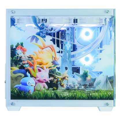Palworld コラボPC ハイモデル 左サイド斜めビュー フロント面パルキャラクター集合風景デザイン ファンタジー世界観