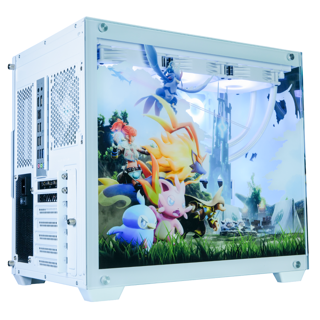 Palworld コラボPC ハイモデル 右サイド斜めビュー フロント面パルキャラクター風景 ガラスパネル