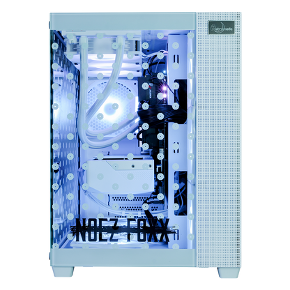 NOEZ FOXX コラボPC ミドルモデル ホワイト筐体 内部詳細 360mm水冷ラジエーター NOEZ FOXXロゴ内部白系ライティング