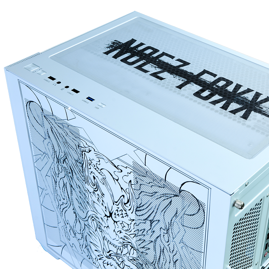 NOEZ FOXX コラボPC ミドルモデル ホワイト筐体 トップパネル NOEZ FOXXロゴ反転デザイン I/O端子
