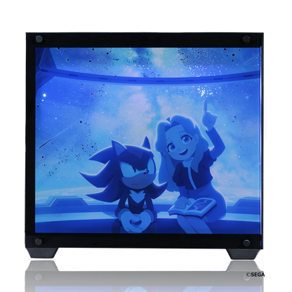 ソニック・ザ・ヘッジホッグ コラボPCケース シャドウ フロント正面ビュー ガラスパネル シャドウ&女性キャラクター 青ライティング 星空背景